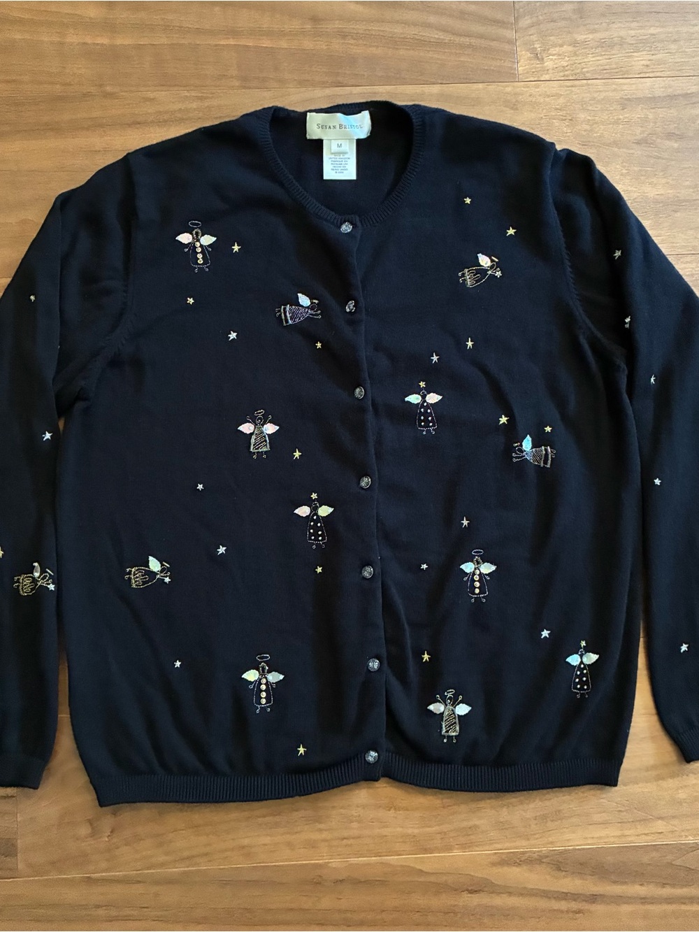 Susan Bristol Angel Beaded Knit Cardigan Medium Made in UK